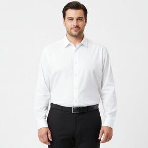 Halston Men's White Long Sleeve Cotton  Button Up Shirt XL NEW